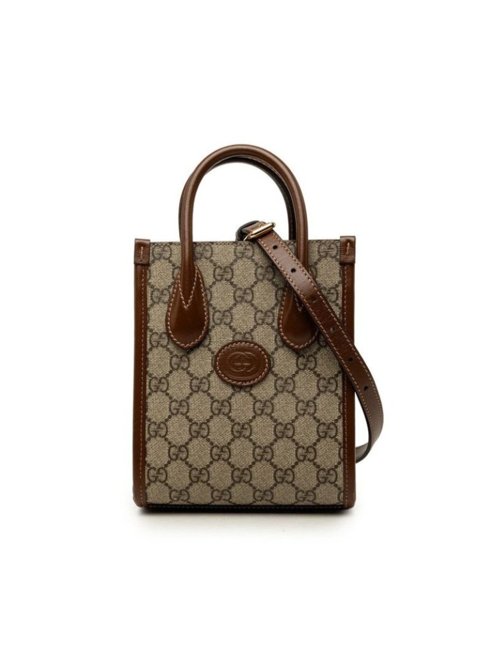 Gucci Interlocking G GG Supreme Mini Shoulder Bag 2-Way Beige Leather